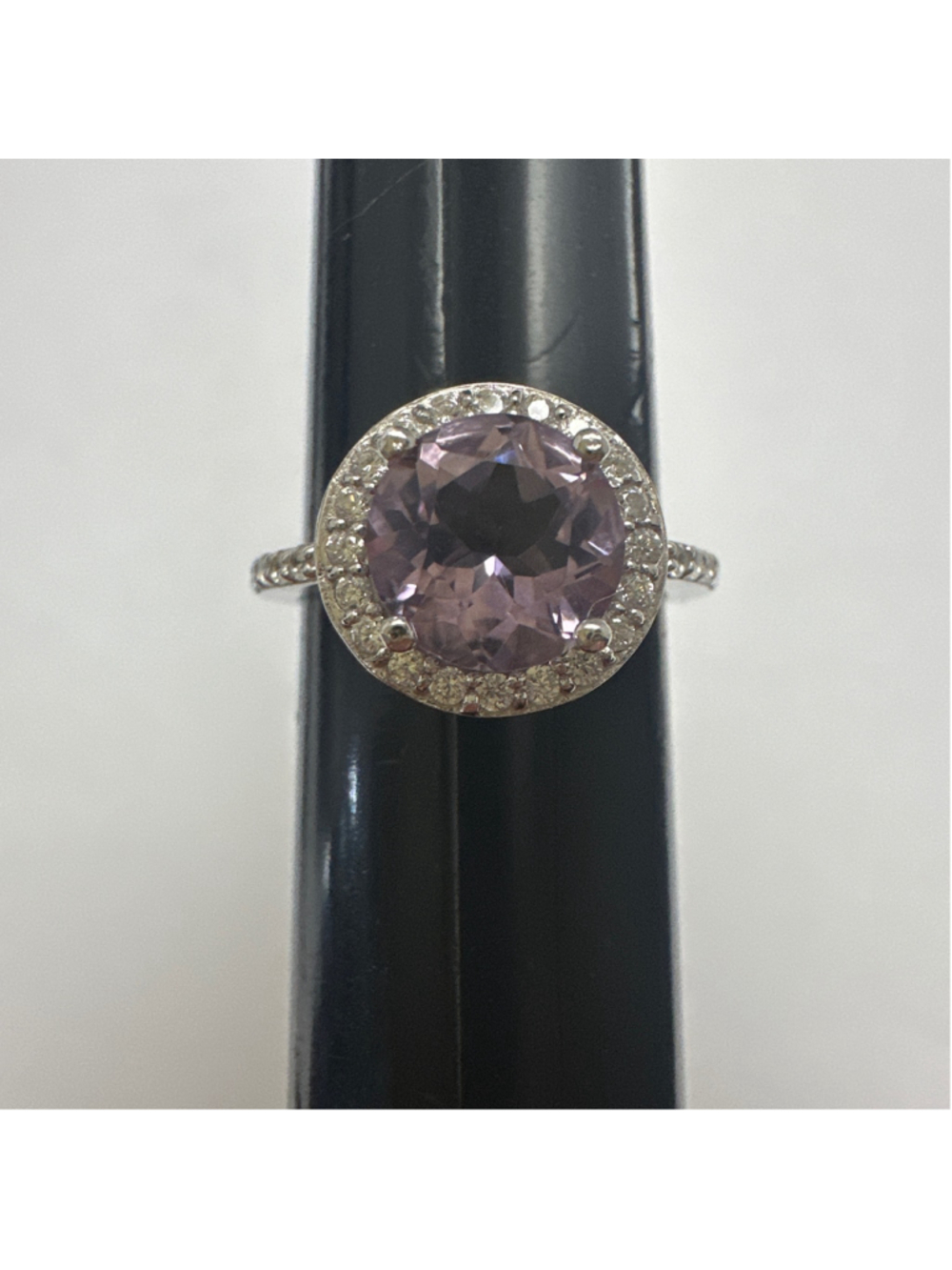 Women's amethyst Gemstone Halo Ring, Size 6, 925 Silver